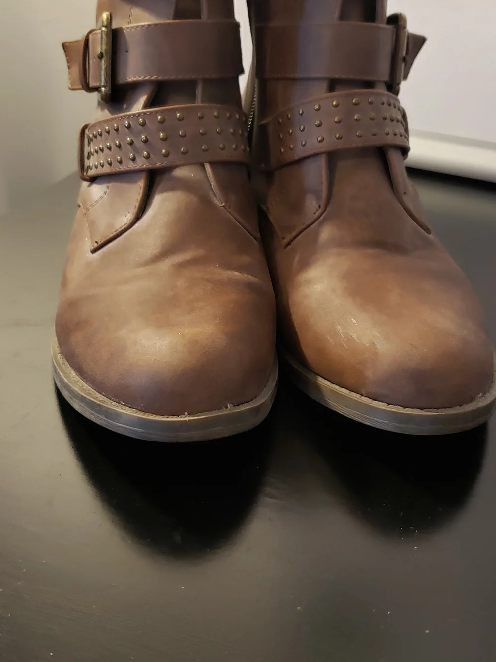 Diba Jarvis Studded   Brown Buckle Ankle Boots Moto Style